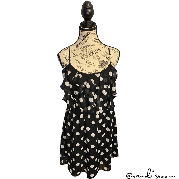 EUC No Boundaries Women’s Sleeveless Polka-Dot Ruffled Mini Dress Sz XL (15-17) - Picture 2 of 13